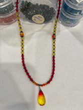 Load image into Gallery viewer, Fire Opal Pendant Crystal Necklace and Earrings Elegant Handcrafted Crystal Beaded 18" Necklace Set