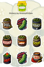 Load image into Gallery viewer, Pickles in a Barrel Vinyl Glossy Stickers Sheet - 4.5" x 6.5" Hot/Dill/Sour/Kosher