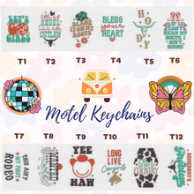 Load image into Gallery viewer, Cowgirl Rodeo Texas Motel Keychains – Southern Charm for Modern Adventures T1-T12