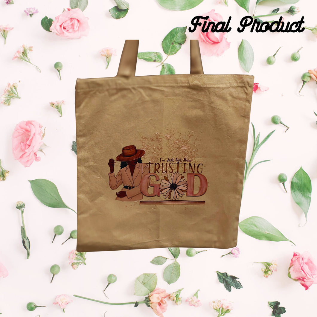 Fashion Graphic Print Out Here Trusting God Design Trendy Canvas Tote Bag