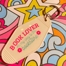 Load image into Gallery viewer, Book lover Retro Motel Acrylic Message Keychain