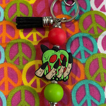 Load image into Gallery viewer, Green skull keychain with black Custom Handmade Bead Bar About 3" Long