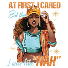 Load image into Gallery viewer, At First I Cared but Then Design Trendy Canvas Tote Bag Customizable Iron-On Graphic