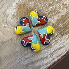 Load image into Gallery viewer, Autism Awareness Heart Puzzle Resin Flatback Cabochons Crafts Hair bows (Set of 4)