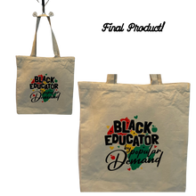 Load image into Gallery viewer, Black Educator by Popular Design Trendy Canvas Tote Bag Customizable Iron-On Graphic