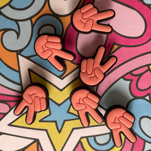 Load image into Gallery viewer, Pink Peace hand - Retro 70s Boho Wish for Peace Groovy Hippie Shoe Charm