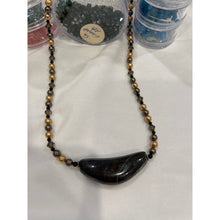 Load image into Gallery viewer, Gold & Brown Stone Pendant - Handcrafted Crystal Beaded 20.75" Necklace