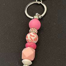 Load image into Gallery viewer, Hand Crafted Pink and white Tassel keychain purse clip with AngelWing Charm
