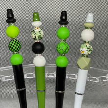 Load image into Gallery viewer, Checkered & Lime Green - Shades of Green Beaded Pen Handmade