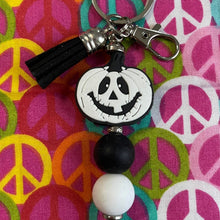 Load image into Gallery viewer, White black pumpkin keychain Custom Handmade Bead Bar About 3" Long