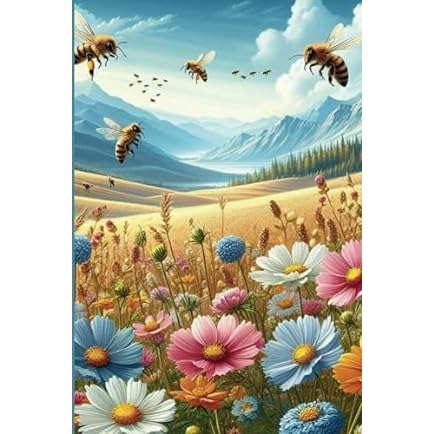 Mountain Wildflowers Honeybees Blank Lined Notebook 130 White Pages for Men and Women 6 x 9