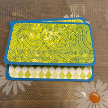 Load image into Gallery viewer, Batik Floral & Diamonds Turquoise Unique Handmade Greeting Cards & Notecards Blank inside with Envelope