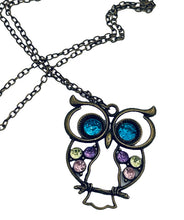 Load image into Gallery viewer, Owl Pendant Bronze Chain Necklace Colorful Eyes
