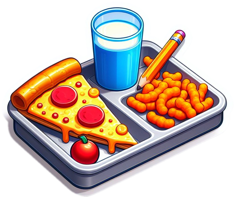 School Lunch Tray Pizza Cheese Puffs Glass of Milk Vinyl Foodie Stickers