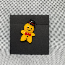 Load image into Gallery viewer, Christmas Holiday Gingerbread Boy Girl Black Hat Resin Cabochon Coat Pin