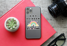 Load image into Gallery viewer, Motivational Rainbow Stickers - One Rainbow at a Time 1.9" x 2.0" Die Cut
