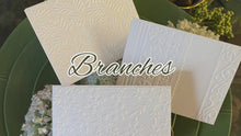Load and play video in Gallery viewer, Branches Embossed White Holiday Cards, Handmade Elegant Greeting Cards, Textured Stationery, Minimalist