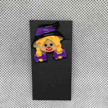 Load image into Gallery viewer, Halloween Little Girl Witch Ponytails Hat Brooch Resin Cabochon Lapel Pin Brooch