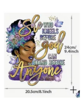 Load image into Gallery viewer, She who Kneels before God Design Trendy Canvas Tote Bag Customizable Iron-On Graphic