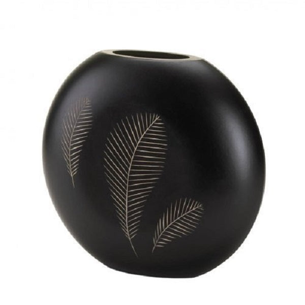 Stunning Tribal Inspired Feathers Decorative Black Wood Vase