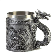 Load image into Gallery viewer, Medieval Inspired Celtic Serpentine Dragon Mug Polyresin and stainless steel