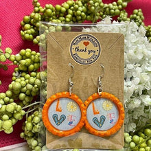 Load image into Gallery viewer, Beach LOVE Bottle Cap Retro 60&#39;s Dangle Fish-hook Earrings Handcrafted
