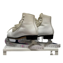 Load image into Gallery viewer, Riedell Youth White Leather Ice Skates Fiesta Blade Guards Jr Size 1 (Pre-owed)