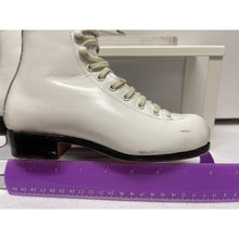 Load image into Gallery viewer, Riedell Youth White Leather Ice Skates Fiesta Blade Guards Jr Size 1 (Pre-owed)