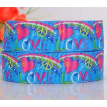 Load image into Gallery viewer, Mother & Daughter Retro Groovy 60s Blue Love Peace Symbol 7/8" Ribbon Wristlets Bracelets