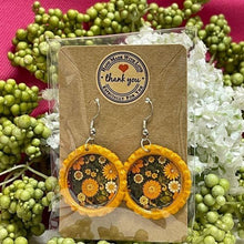 Load image into Gallery viewer, Floral Green Bottle Cap Retro 60's Dangle Fish-hook Earrings Handcrafted