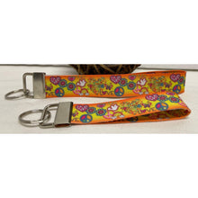 Load image into Gallery viewer, Mother & Daughter Retro Groovy 60s Orange Peace Sign Symbol  Dove 7/8" Grosgrain Wristlet Keychains