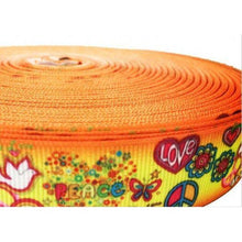 Load image into Gallery viewer, Mother & Daughter Retro Groovy 60s Orange Peace Sign Symbol  Dove 7/8" Grosgrain Wristlet Keychains