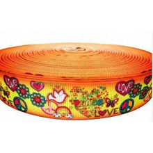 Load image into Gallery viewer, Mother & Daughter Retro Groovy 60s Orange Peace Sign Symbol  Dove 7/8" Grosgrain Wristlet Keychains