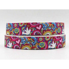 Load image into Gallery viewer, Mother & Daughter Groovy Pink Peace Sign Symbol White Dove 7/8" Grosgrain Keychain Wristlet Bracelets