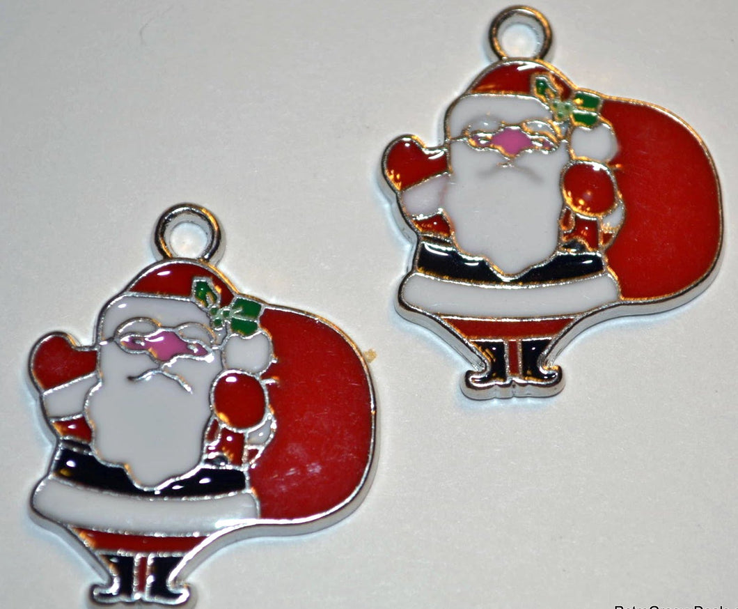 Santa Claus Christmas Holiday 2pc Enamel Charms Findings