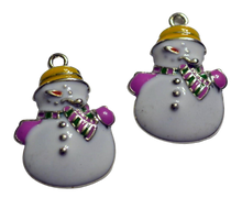 Load image into Gallery viewer, Frosty Snowman Christmas Holiday 2pc Enamel Charms Findings
