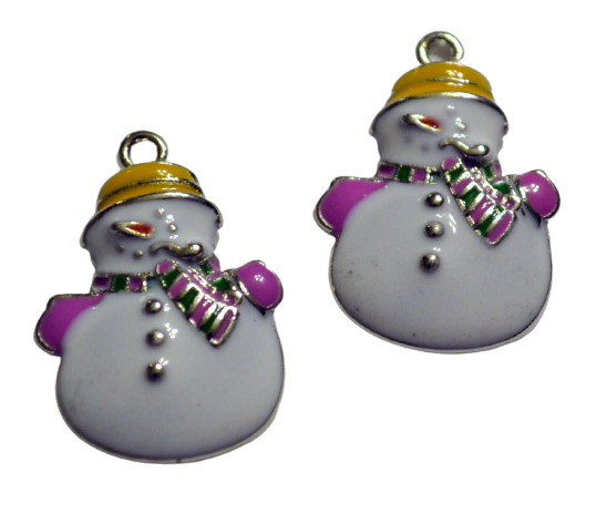 Frosty Snowman Christmas Holiday 2pc Enamel Charms Findings