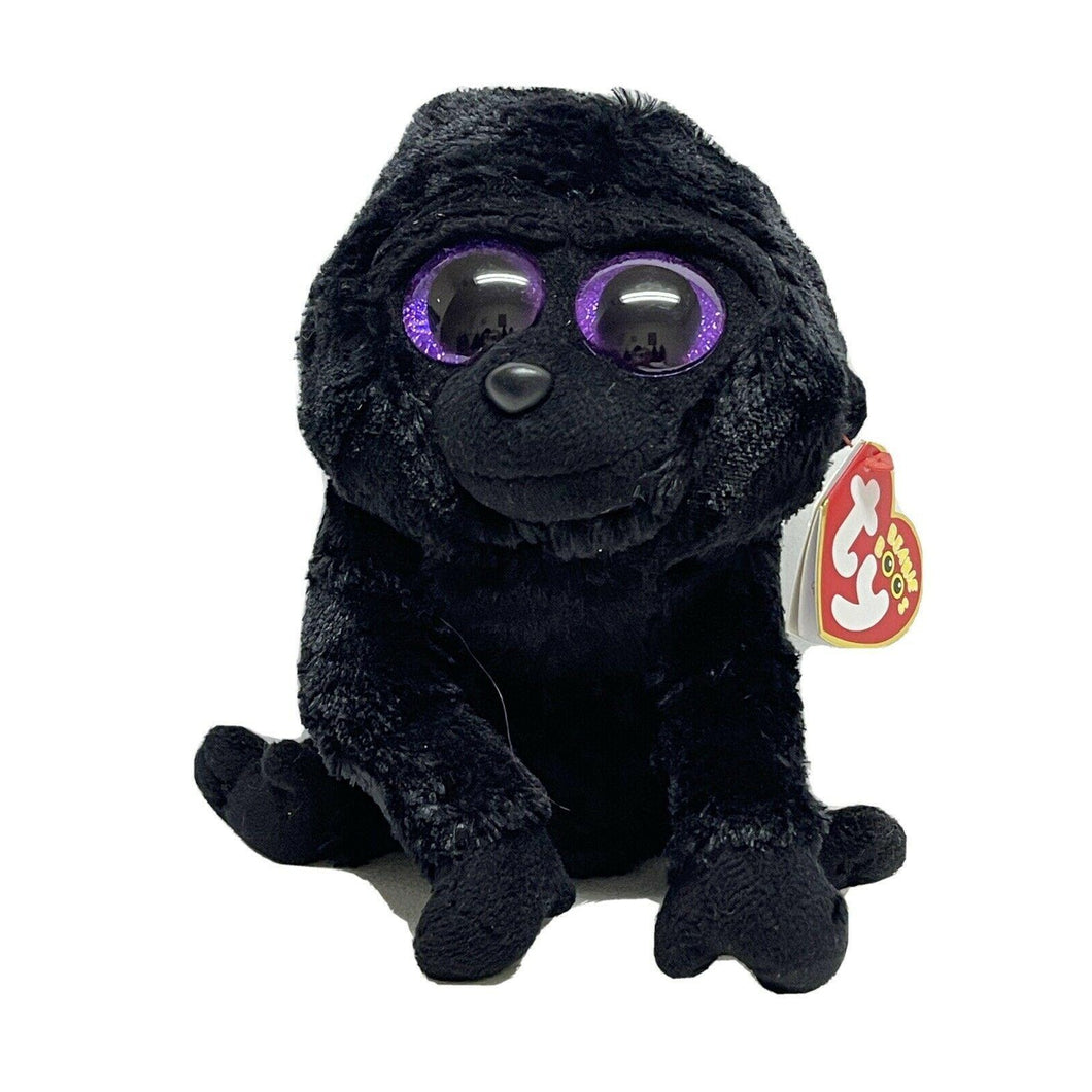 Ty Beanie Boo's GEORGE the Black Gorilla Purple Eyes Tags