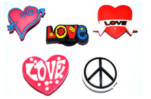 Load image into Gallery viewer, Love &amp; Peace Sign Shoe Charms for will fit in Clog type shoes with holes (Set of 5)
