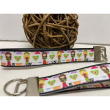 Load image into Gallery viewer, Mother & Daughter Retro 60s Flower Power Peace Girls Love 7/8" Ribbon Keychain Wristlet Bracelet