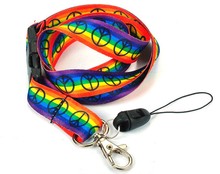 Load image into Gallery viewer, Rainbow Peace Sign Ribbon KeyChain Necklace Lanyard
