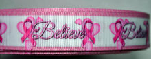 Load image into Gallery viewer, Pink & White Believe Breast Cancer 7/8" Ribbon 3 yards for hair bows & Crafts