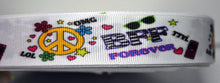 Load image into Gallery viewer, White Hippie Peace Symbol BFF Best Friends Forever 7/8" Ribbon 3 yards