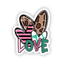 Load image into Gallery viewer, Love Stickers - Love Hearts Pink & Brown 1.6" x 2.0" Die Cut