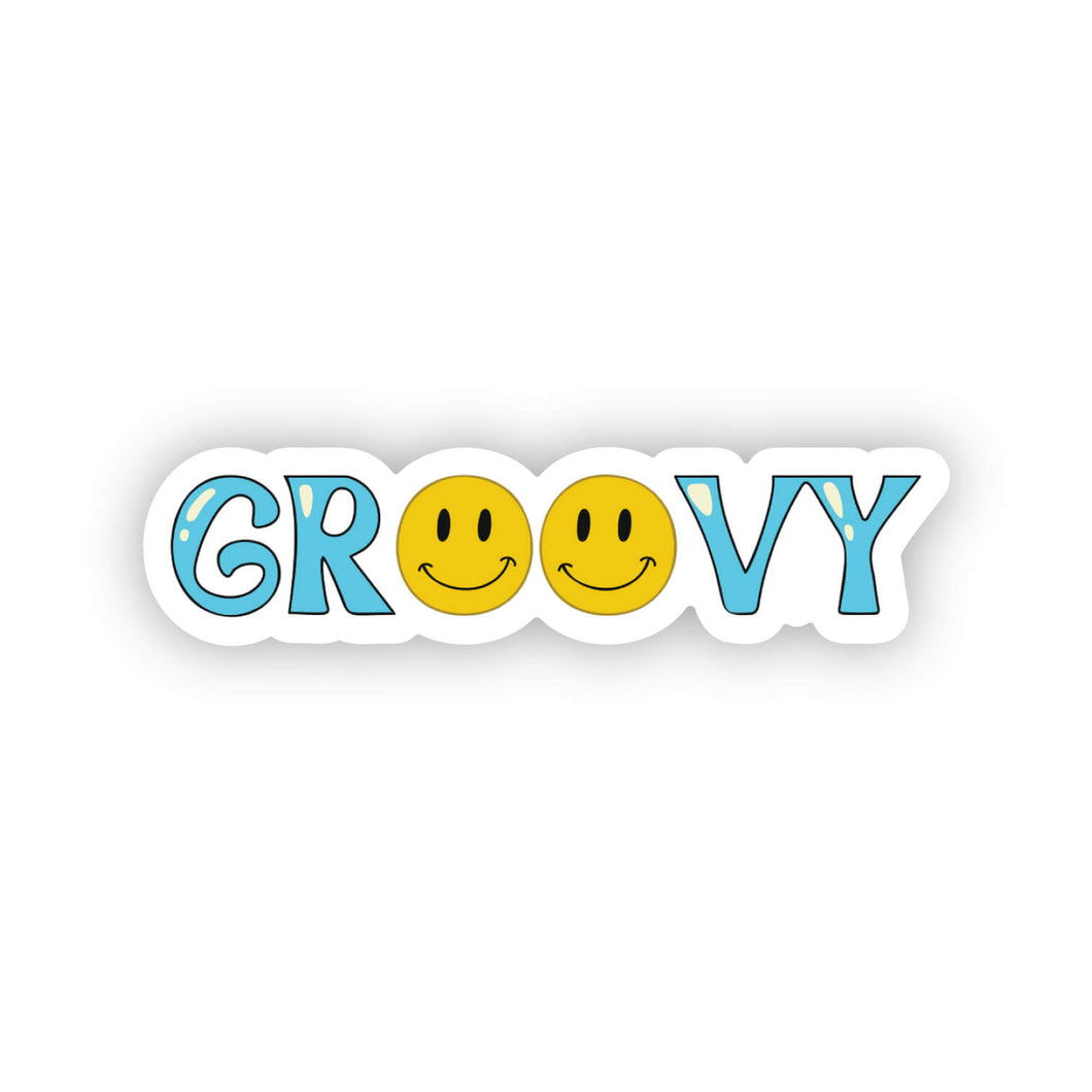 Waterproof Retro Stickers - Yellow Emoji Smiling Groovy 2.0
