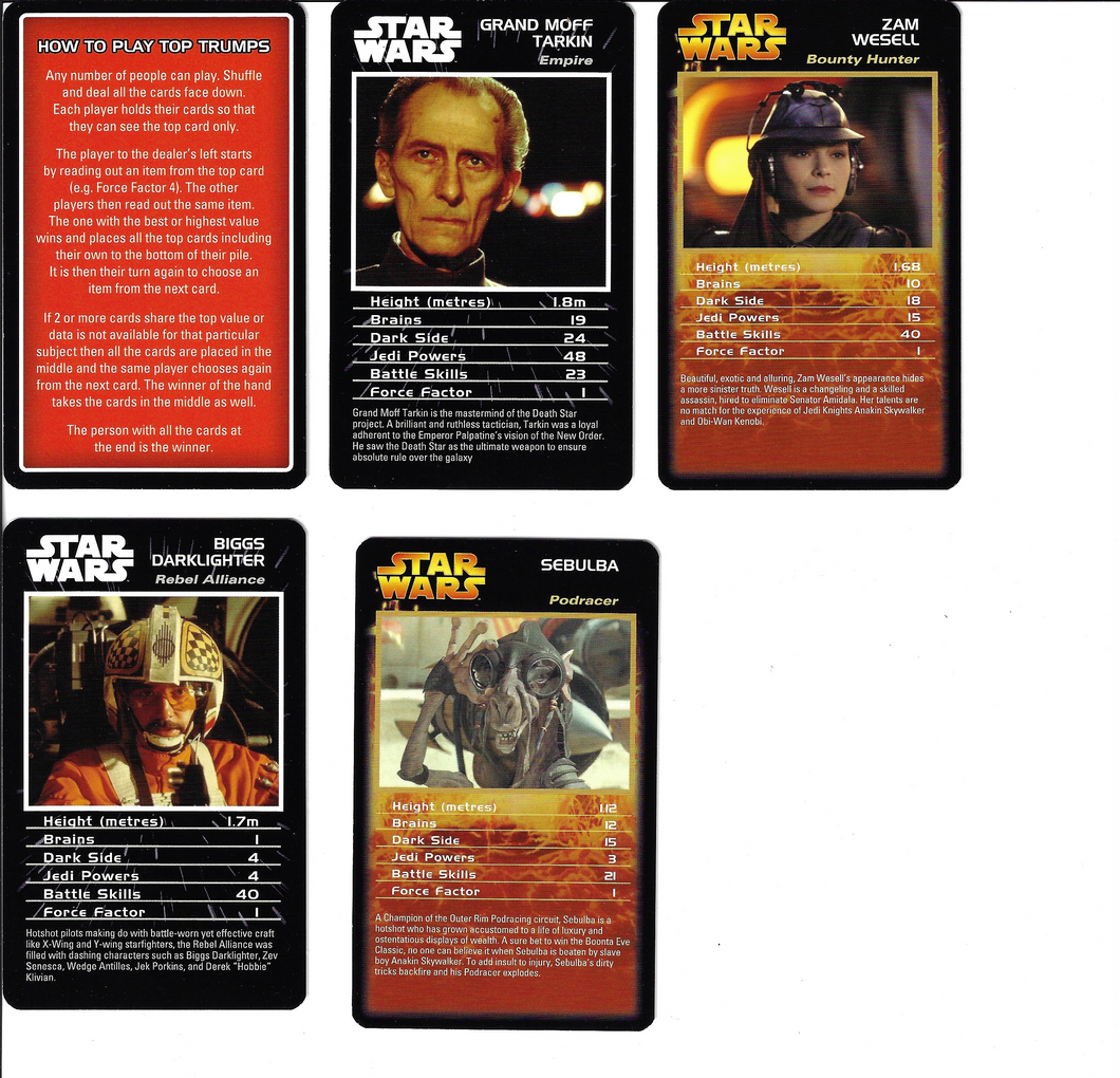 Top Trumps Star Wars Cards Game 5 Card Promo Pack (3 Sets)