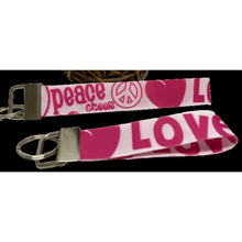 Load image into Gallery viewer, Mother & Daughter Groovy White Peace Signs Love Cheer 7/8" Ribbon Wristlet Keychain Bracelet