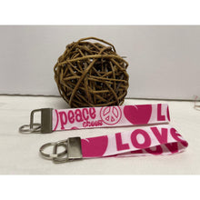 Load image into Gallery viewer, Mother & Daughter Groovy White Peace Signs Love Cheer 7/8" Ribbon Wristlet Keychain Bracelet