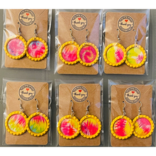 Load image into Gallery viewer, Fish-hook Bottle Cap Earrings Rainbow Psychedelic Tie Dyed Handcrafted