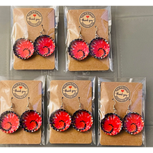 Load image into Gallery viewer, Fish-hook Bottle Cap Earrings Rainbow Psychedelic Tie Dyed Handcrafted